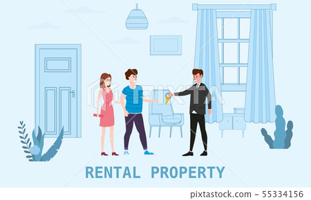 Real estate concept. Sale or rent new home service. Modern family characters to buy new house or big Real estate concept. Sale or rent new home service. Modern family characters to buy new house or big 55334156