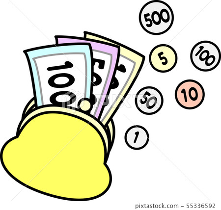 黃色錢包硬幣和票據 55336592