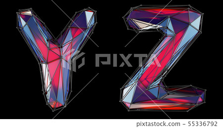Realistic 3D letters set Y, Z made of low poly style. Collection symbols of low poly style red color 55336792