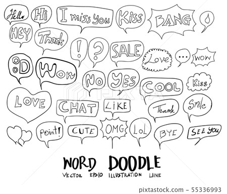 Hand drawn set of speech bubbles with dialog words Hand drawn set of speech bubbles with dialog words 55336993