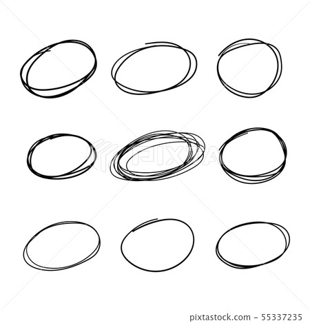 Doodle set of black hand drawn circle line sketch. Doodle set of black hand drawn circle line sketch. 55337235