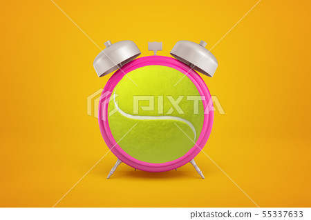3d close-up rendering of a pink alarm clock with tennis ball instead of the clockface on amber 3d close-up rendering of a pink alarm clock with tennis ball instead of the clockface on amber 55337633
