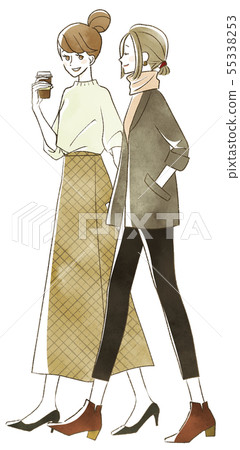 Two women walking with smile Two women walking with smile 55338253