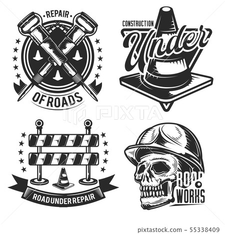 Set of road works emblems Set of road works emblems 55338409