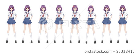 Anime manga schoolgirl in sailor suit, blue skirt 55338413