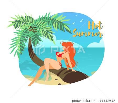 Young Sexy Girl in Red Bikini Sitting on Palm Tree Young Sexy Girl in Red Bikini Sitting on Palm Tree 55338652