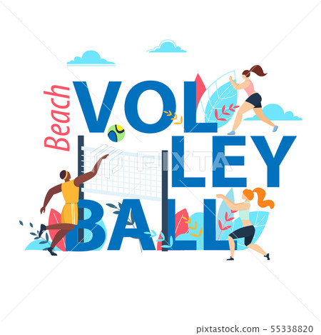 Beach Volleyball Banner With Typography Sport Stock