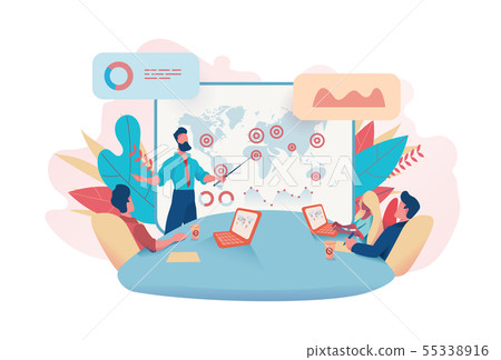 Business man holds meeting sales analytics table Business man holds meeting sales analytics table 55338916