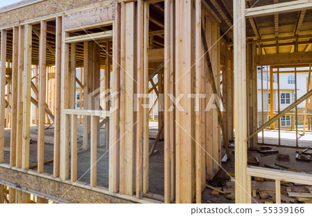 Residential home framing view on new house wooden Residential home framing view on new house wooden 55339166