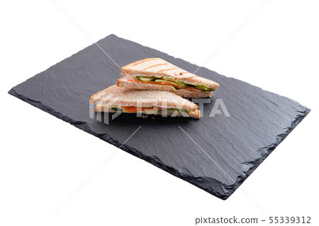 Club sandwich with salmon, cheddar, cucumber and Club sandwich with salmon, cheddar, cucumber and 55339312