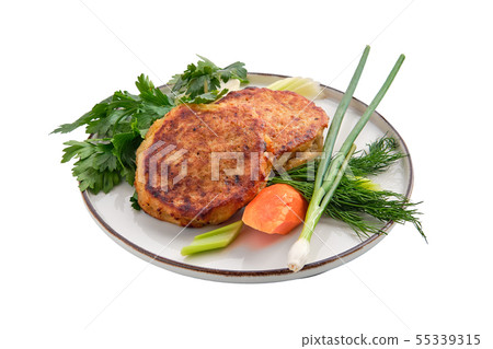 Fried ground beef and potato patties isolated on Fried ground beef and potato patties isolated on 55339315