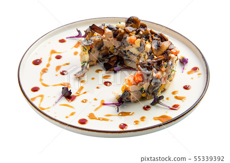 Salad with mushrooms, carrot, potato and onion 55339392