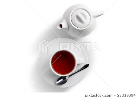 Ceramic tea cup and pot with Dilmah tea isolated 55339394
