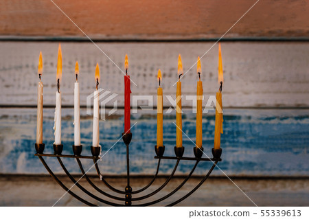 Jewish holiday Hanukkah with menorah traditional Jewish holiday Hanukkah with menorah traditional 55339613