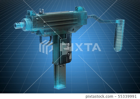 Visualization 3d cad model of submachine gun Visualization 3d cad model of submachine gun 55339991