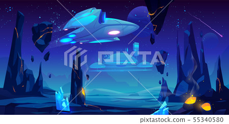 Spaceship, interstellar station on alien planet 55340580
