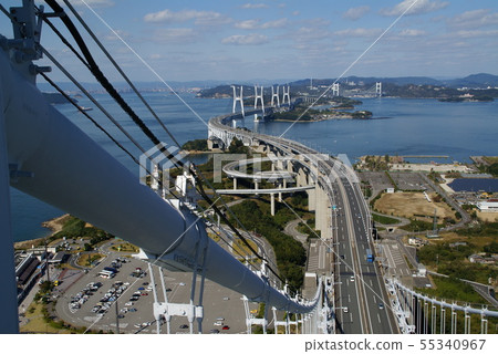 從瀨戶大橋(Seto Ohashi Bridge)的頂部欣賞倉敷市小島(Kurashiki City Kojima) 從瀨戶大橋(Seto Ohashi Bridge)的頂部欣賞倉敷市小島(Kurashiki City Kojima) 55340967