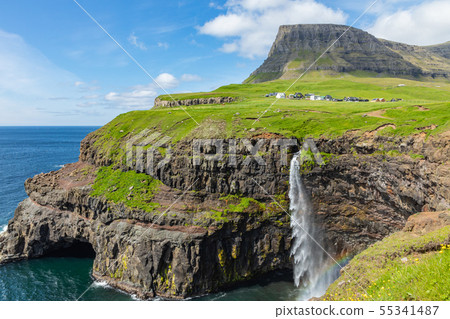 Mulafossur waterfall in Gasadalur village in Faroe Mulafossur waterfall in Gasadalur village in Faroe 55341487
