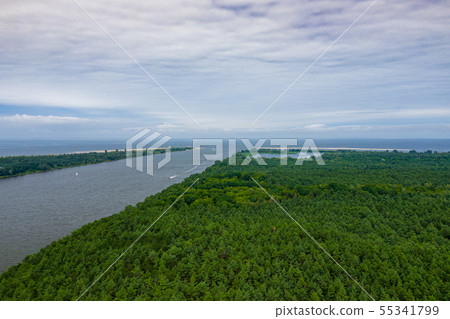 Aerial view of the Vistula river mouth to the Aerial view of the Vistula river mouth to the 55341799