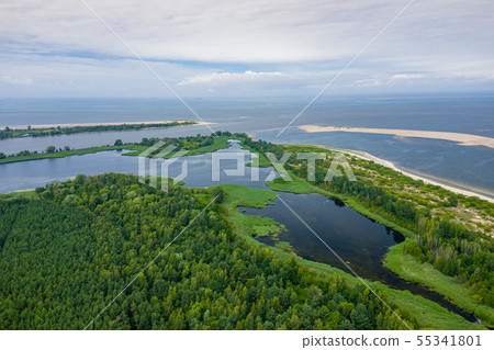 Aerial view of the Vistula river mouth to the Aerial view of the Vistula river mouth to the 55341801