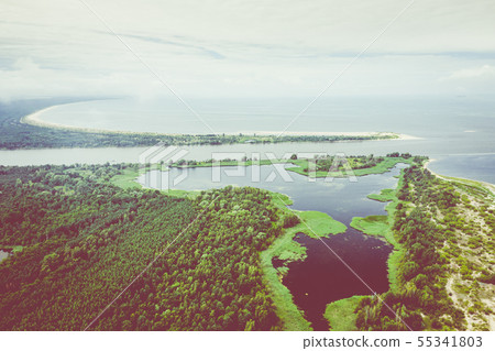 Aerial view of the Vistula river mouth to the Aerial view of the Vistula river mouth to the 55341803