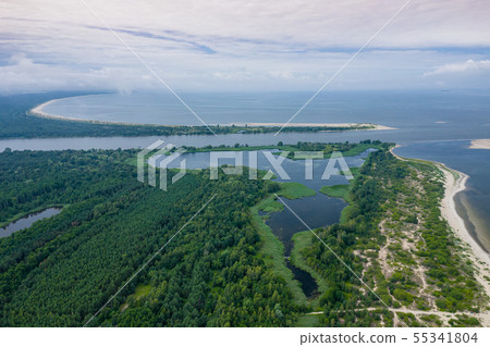 Aerial view of the Vistula river mouth to the Aerial view of the Vistula river mouth to the 55341804