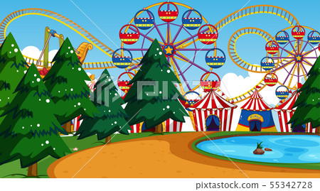 Fun fair with amusemtn rides park - Stock Illustration [55342728] - PIXTA