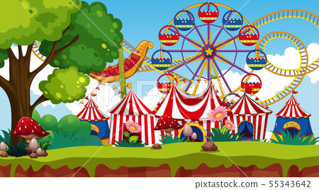 Amusement park with rides Amusement park with rides 55343642