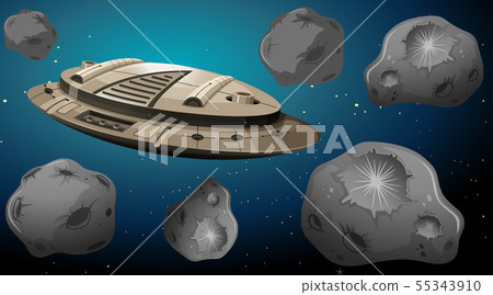 Space ship in asteroids scene Space ship in asteroids scene 55343910