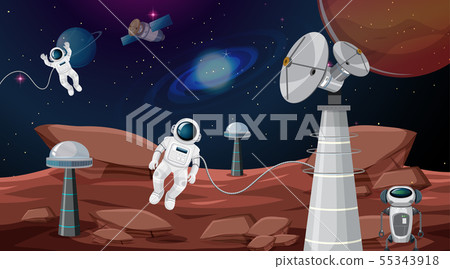 Astronauts in space scene Astronauts in space scene 55343918