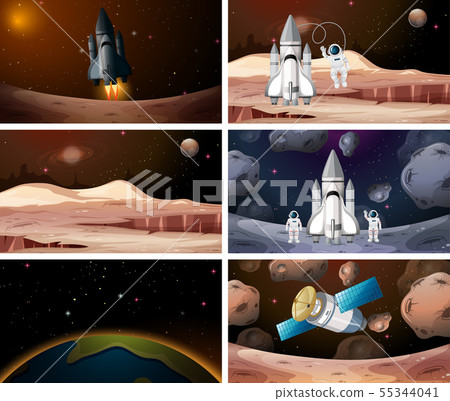 Set of different planet scenes Set of different planet scenes 55344041