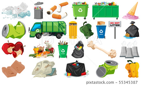 Pollution, litter, rubbish and trash objects 55345387
