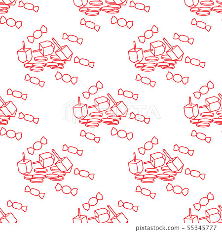 Seamless pattern with dreidel, coins, sweets 55345777