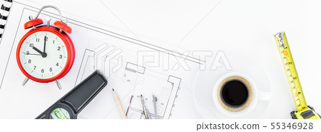 Interior designer table workplace with house plan Interior designer table workplace with house plan 55346928