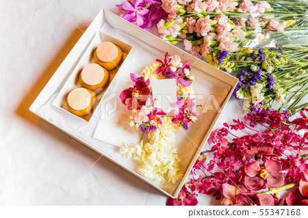 French profiteroles in gift box with flower for ocation. 55347168