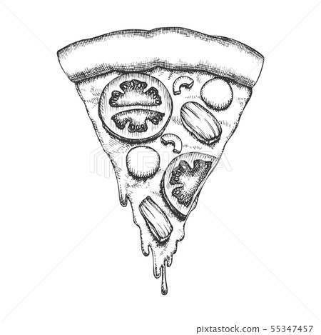 Vegetable Italian Slice Piece Pizza Vintage Vector 55347457