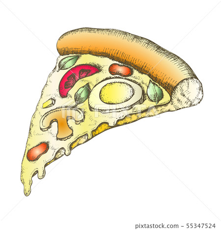 Color Vegetarian Italian Slice Pizza Vintage Stock Illustration