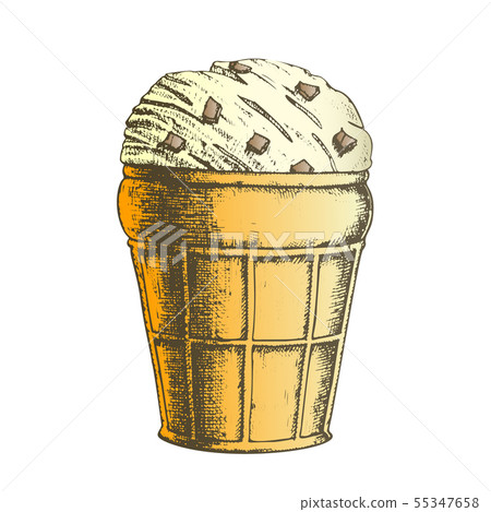 Color Ice Cream In Waffle Cone With Caramel Ink Vector Color Ice Cream In Waffle Cone With Caramel Ink Vector 55347658