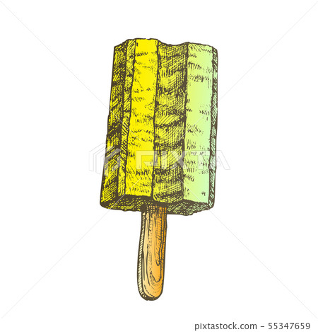 Color Vanilla Dairy Ice Cream On Stick Monochrome Vector Color Vanilla Dairy Ice Cream On Stick Monochrome Vector 55347659