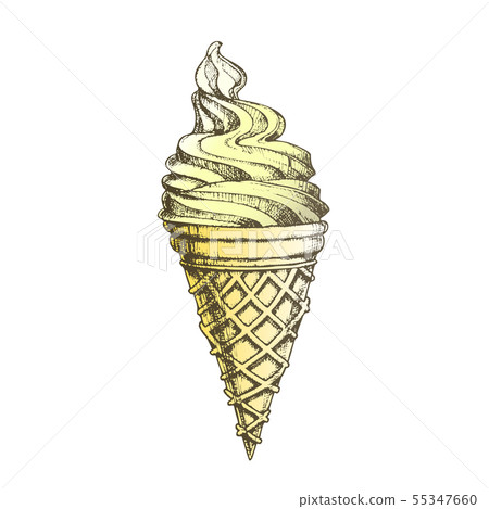 Color Ice Cream In Waffle Cornet Snow Cone Ink Vector Color Ice Cream In Waffle Cornet Snow Cone Ink Vector 55347660