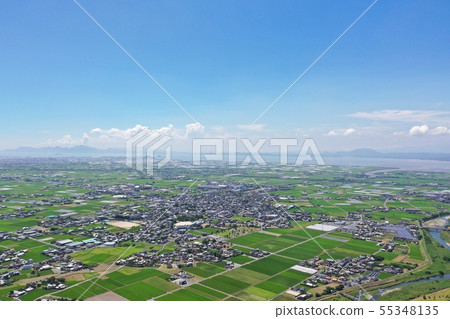 新鮮的綠色鄉村（八代平原）的鳥瞰圖 55348135