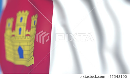 Flying flag of Castilla-La Mancha, an autonomous community in Spain. Close-up, 3D rendering 55348190