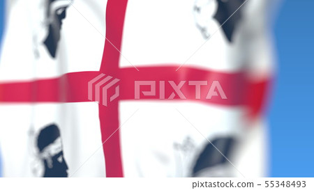 Flying flag of Sardinia, a region of Italy. Close-up, 3D rendering 55348493