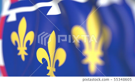 Waving flag of Centre-Val de Loire, a region of France. Close-up, 3D rendering Waving flag of Centre-Val de Loire, a region of France. Close-up, 3D rendering 55348605
