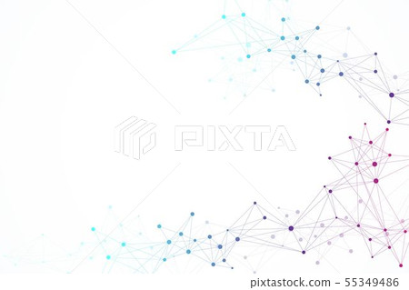 Geometric abstract background with connected lines and dots. Wave flow. Molecule and communication 55349486
