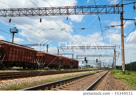 Industrial railway - wagons, rails and Industrial railway - wagons, rails and 55349531
