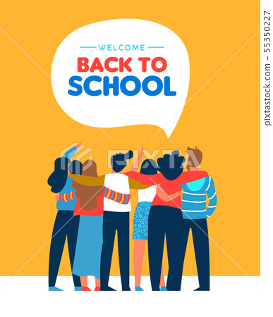 Back to school diverse student friend group card Back to school diverse student friend group card 55350227