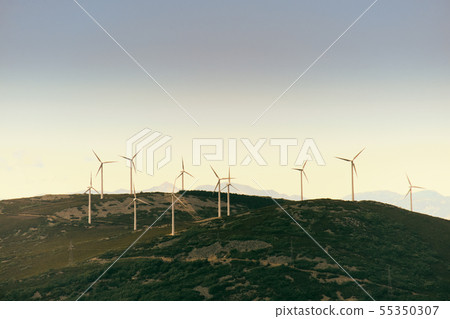 Power Generation Eolic Wind Turbines Field In Spain 55350307