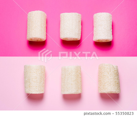 Loofah on a pink background. Organic natural Loofah on a pink background. Organic natural 55350823