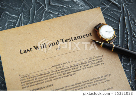 Notary's public pen and stamp on testament and last will. Notary public 55351058